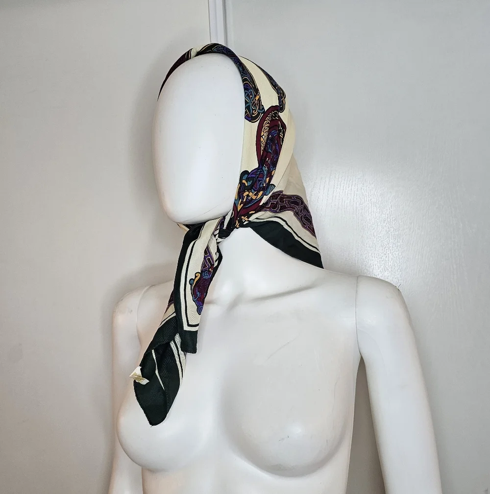 VTG Rare Elegant Cream/Multi Color Square Scarf